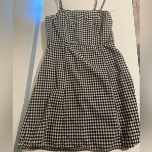 Gingham printed black and white mini dress.